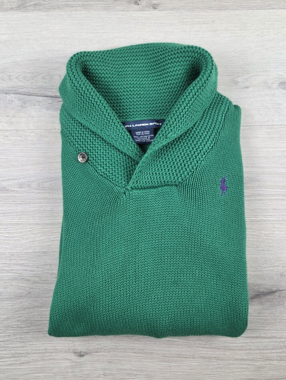 Vtg Ralph Lauren Sport Shawl Neck Knit Sweater Womens Medium Green Pullover